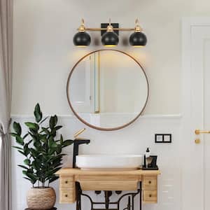 22.5 in. 3-Light Modern Black and Gold Globe Wall Sconce