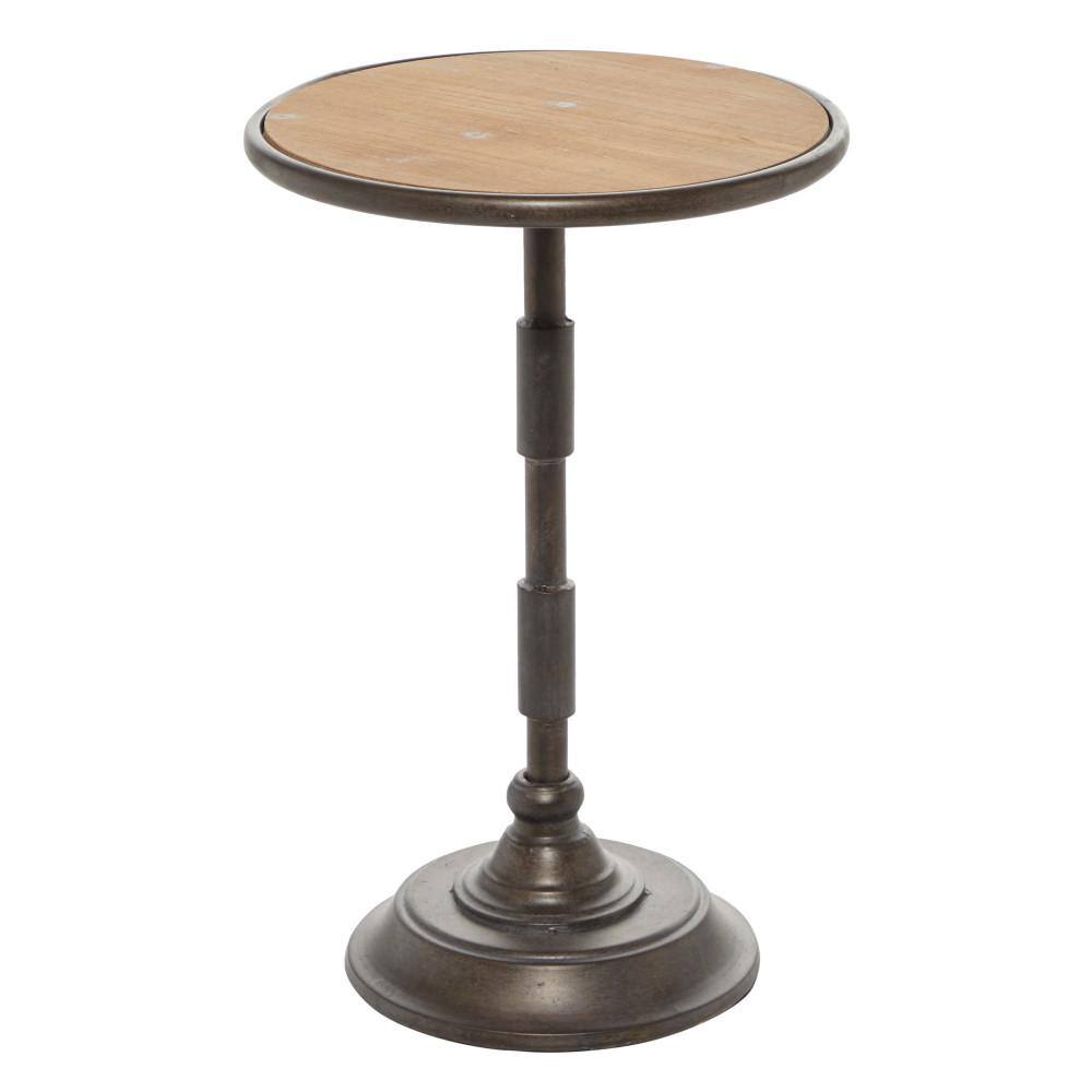 Litton Lane 14 in. Black Large Round Wood End Accent Table with Brown