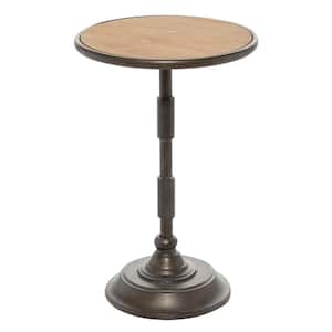 14 in. Black Large Round Wood End Accent Table with Brown Wood Top