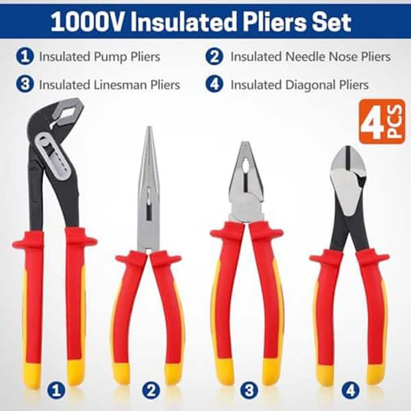 Lukyamzn Insulated Electricians Hand Tool Set with 7 Screwdrivers