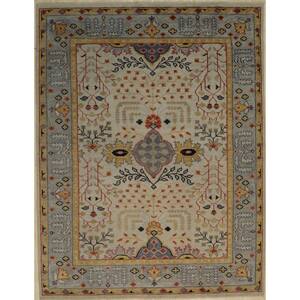 Hand-Knotted Wool Silver/Purple 9 ft. x 12 ft. Traditional All Over Traditional Knot Area Rug