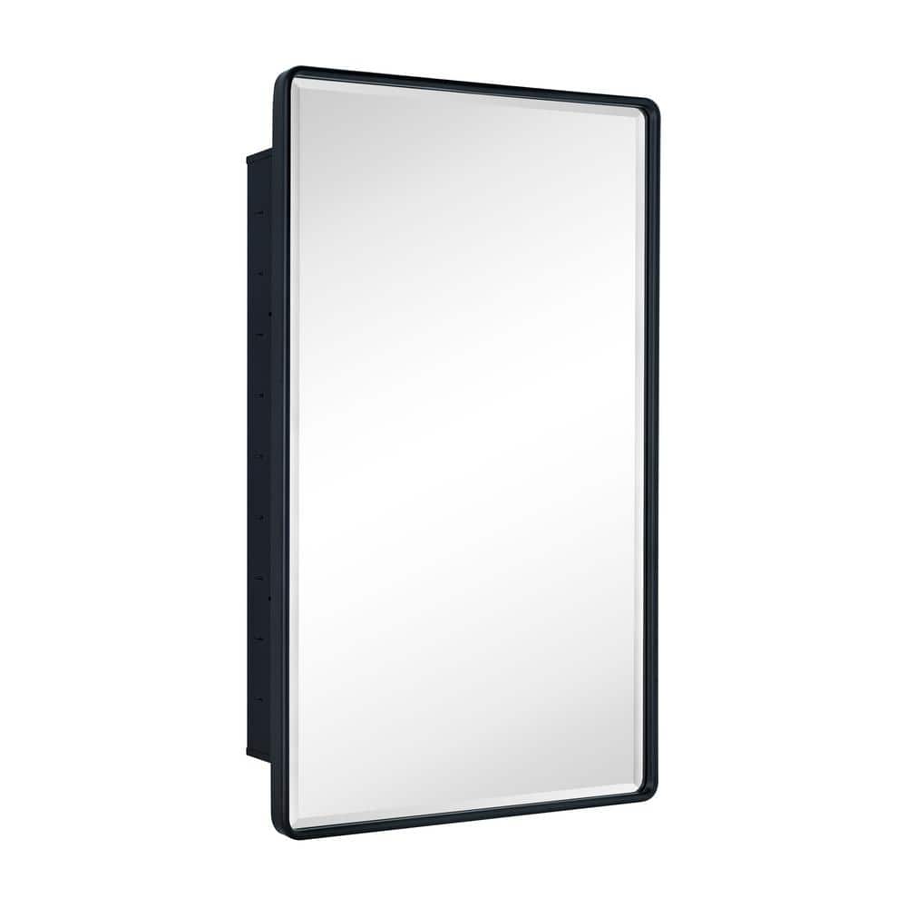 Matte Black Metal Recessed Rectangular Medicine Cabinet with Mirror