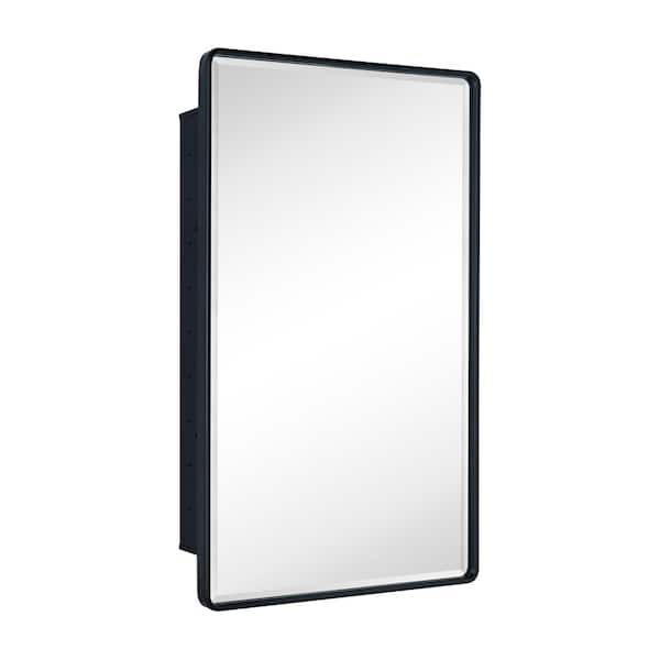 TEHOME 24-in x 36-in Recessed Mount Matte Black Mirrored Medicine Cabinet