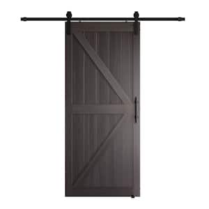 30 in. x 84 in. Paneled K-Bar Gray Solid Core Primed MDF Sliding Barn Door with Hardware Kit