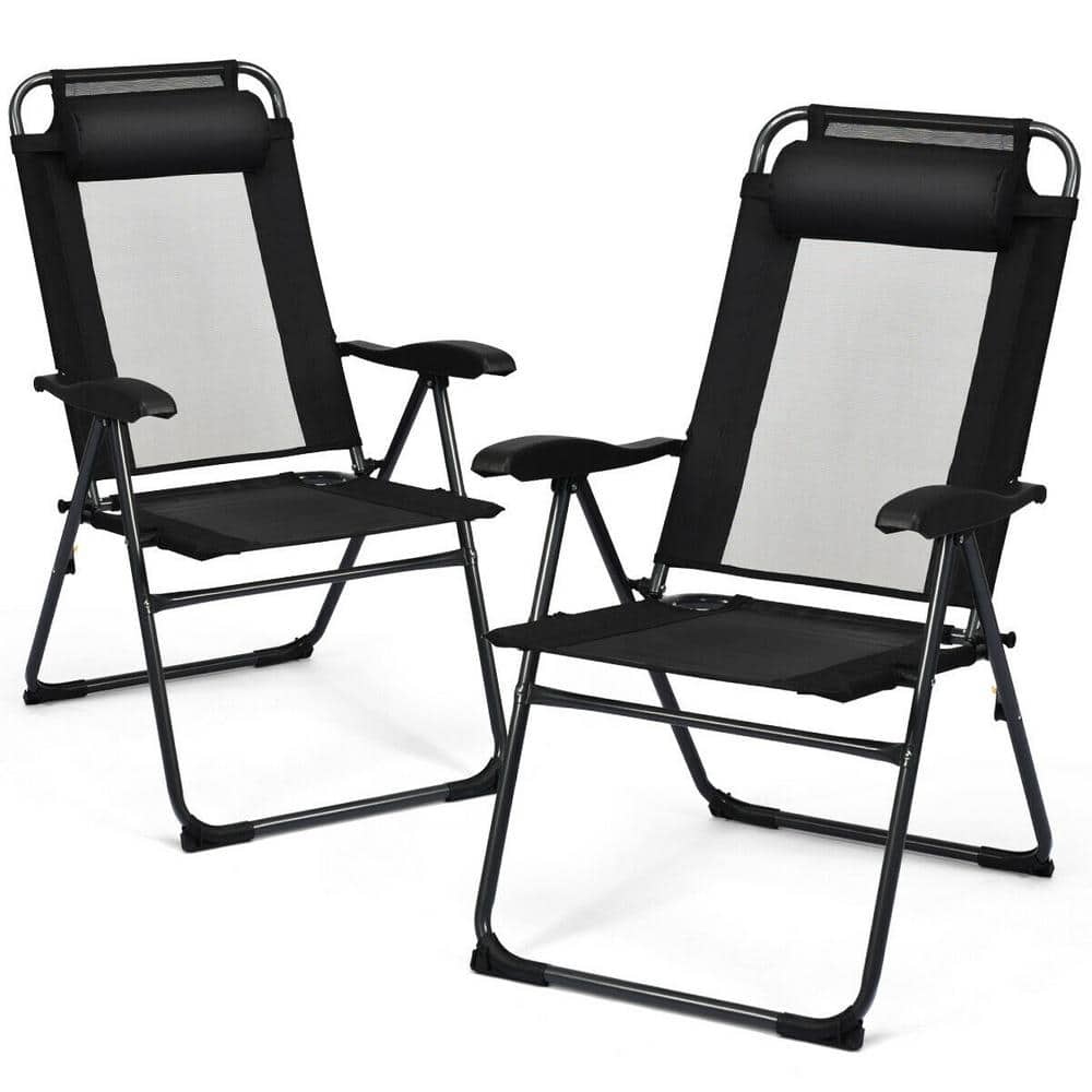 WELLFOR Black Folding Metal Outdoor Lounge Chair with Adjustable ...