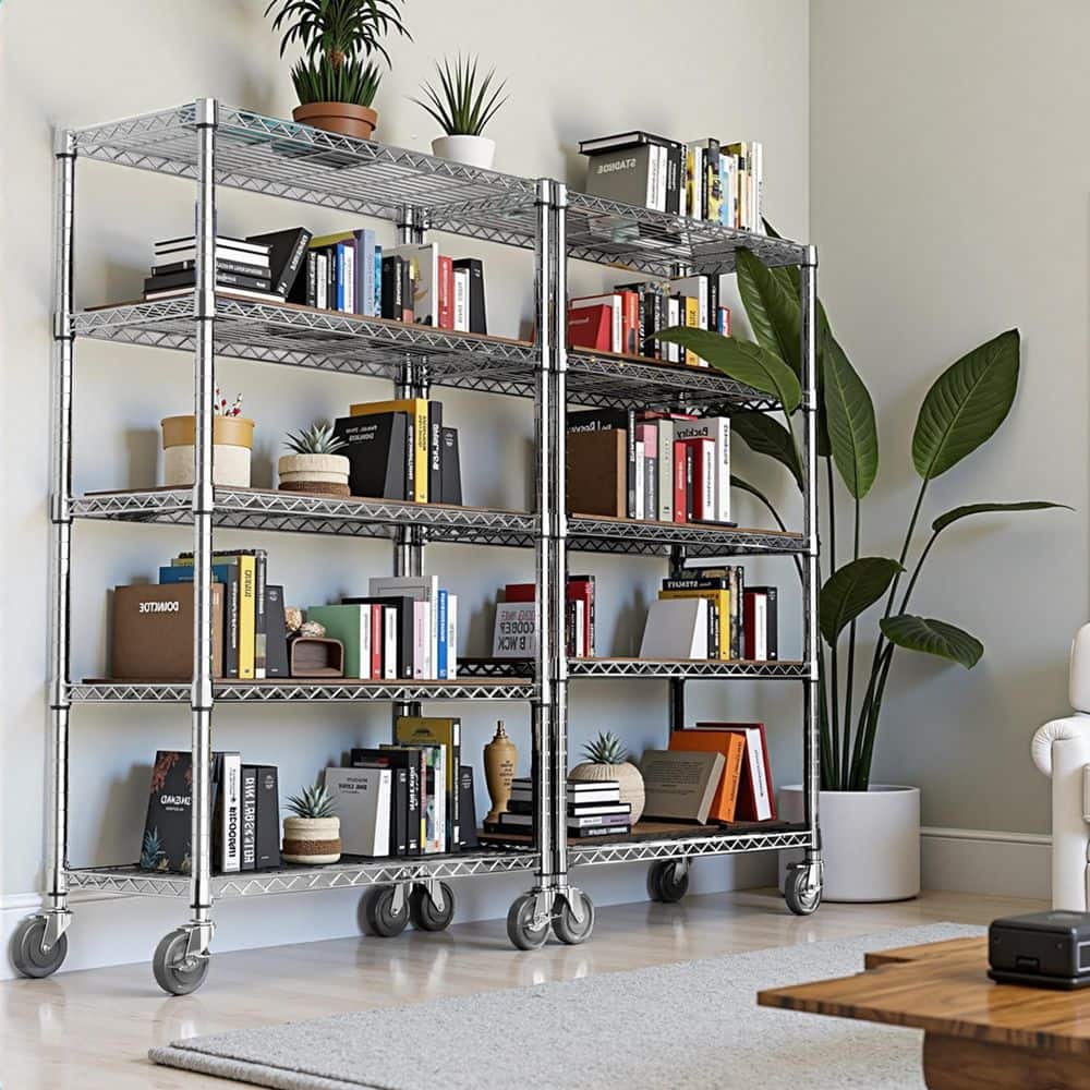 5-Tier 1750 lbs. Chrome Steel Rolling Shelving Unit, 76 in. Heavy Duty Wire Rack with Adjustable Storage Shelves
