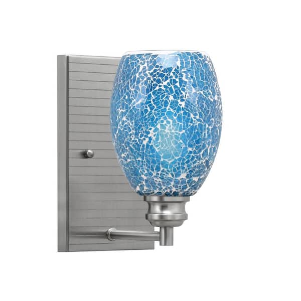 Unbranded Albany 1-Light Brushed Nickel 5 in. Wall Sconce with Turquoise Fusion Glass Shade