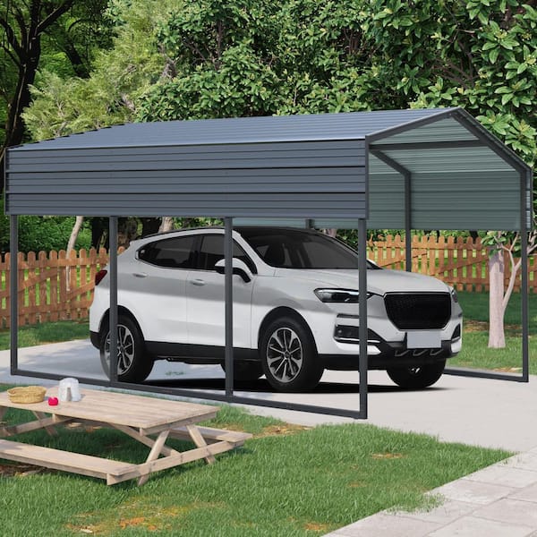 10 ft. x 15 ft. Outdoor Galvanized Steel Carport Heavy Duty Metal Garage Canopy, Car Tent Storage Shed for Car and Truck