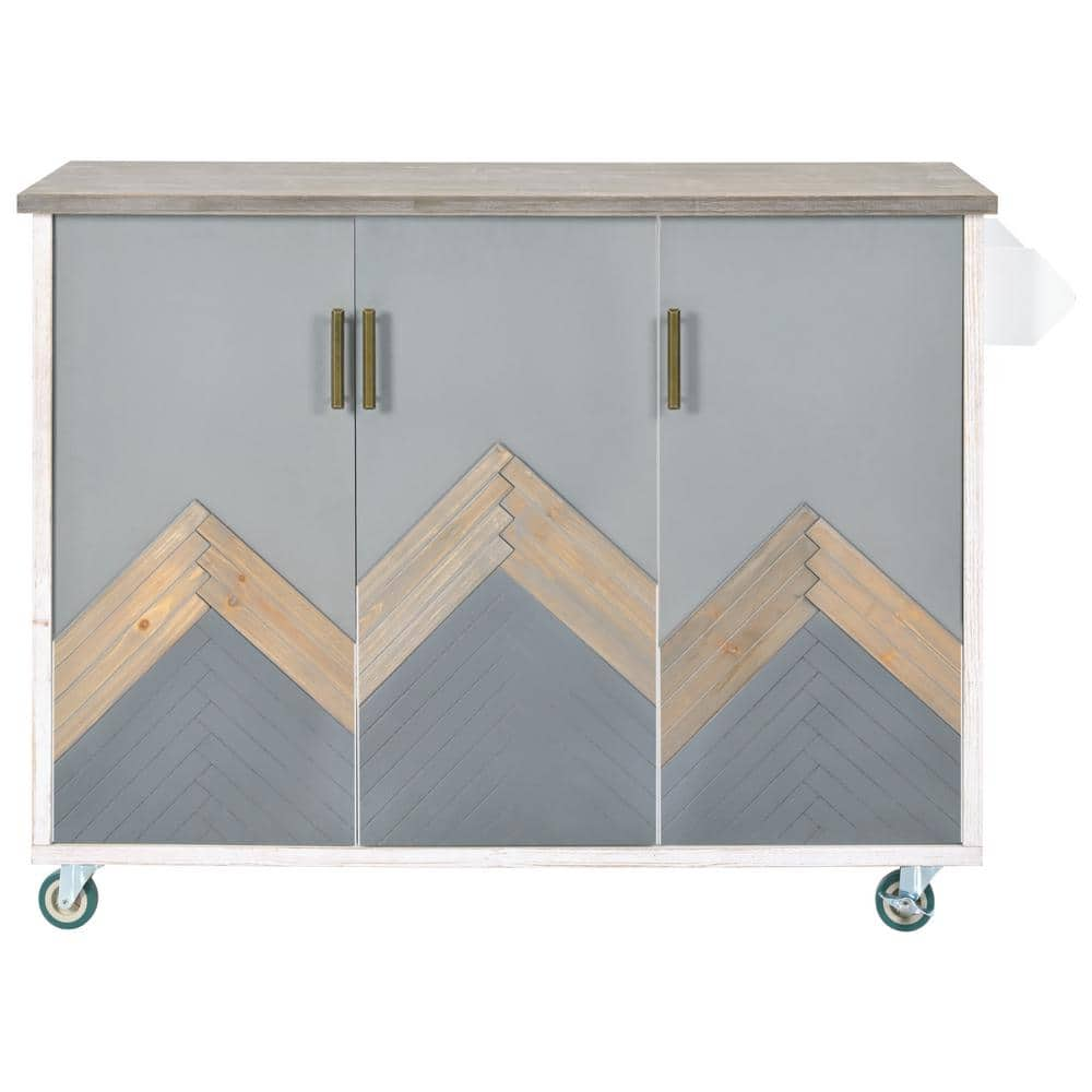 Tileon Light Blue Wood 51 in. Retro Rolling Kitchen Island with Drop Leaf and Internal Storage Rack for Kitchen, Dining Room