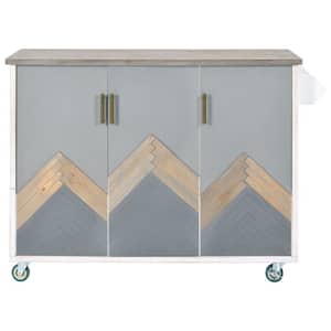 Light Blue Wood 51 in. Retro Rolling Kitchen Island with Drop Leaf and Internal Storage Rack for Kitchen, Dining Room