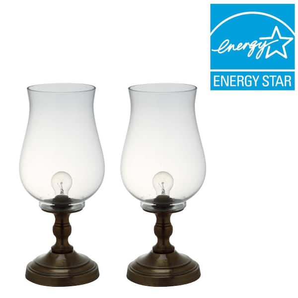 SAFAVIEH Blackburn 17.5 in. Bronze Uplight Hurricane Table Lamp with Clear Shade (Set of 2)
