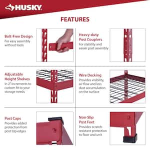 Husky 5-Shelf 48 in. W x 24 in. D x 78 in. H, Heavy-Duty Steel Shelving in Red