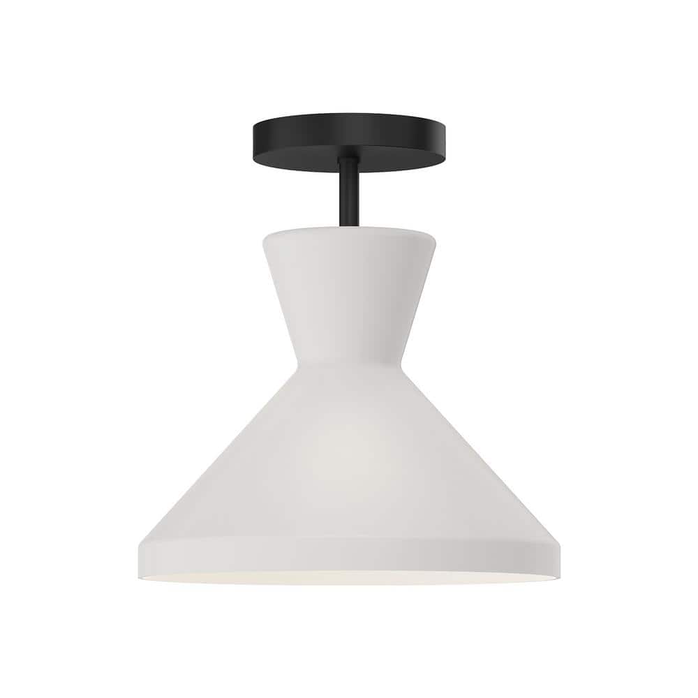 Matte Black and White Glass Cone Pendant Light