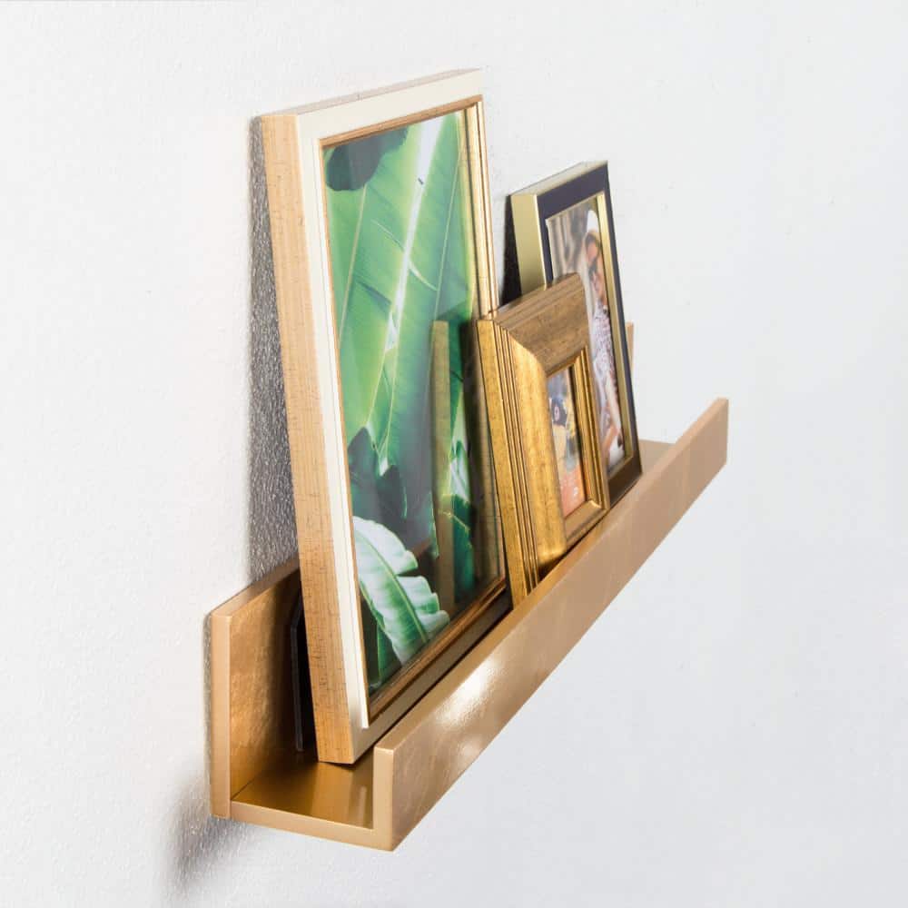 Gold 24-Inch Wood Floating Wall Shelves, 2-Pack