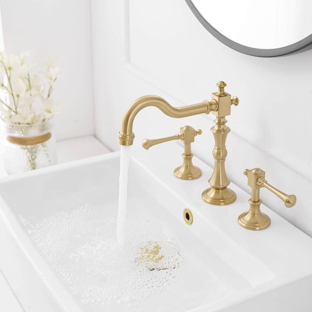 Brushed Gold Antique Brass Double Handle Widespread Bathroom Faucet