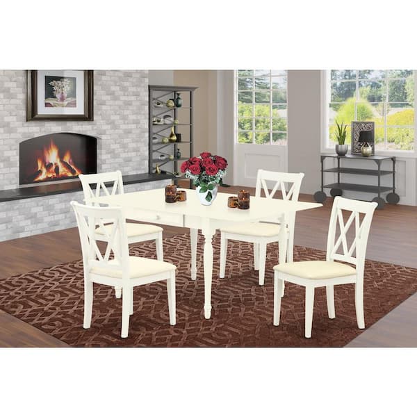 East West Furniture 5-Piece Linen White Finish Solid Wood Top-Dining Room Set with Dropleaf-Seats 4