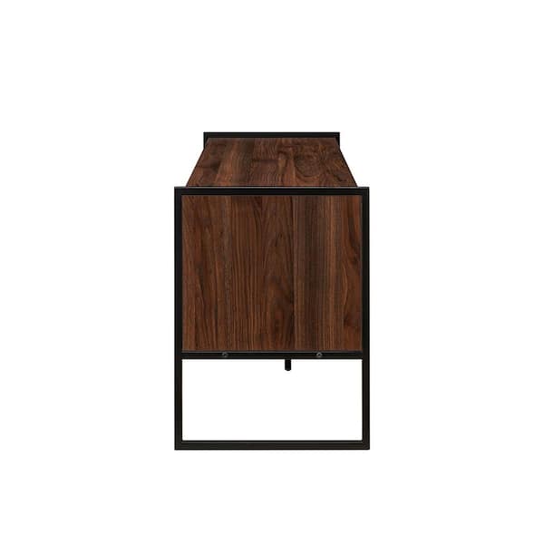48 in. Industrial Dark Walnut Wood and Metal TV Stand with Box Legs and Sliding Door (Max TV Size 55 in.)