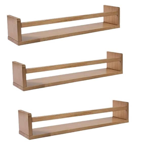 24 in. W x 4.6 in. D Light Walnut Nursery Bookshelf Decorative Wall Shelf (Set of 3)