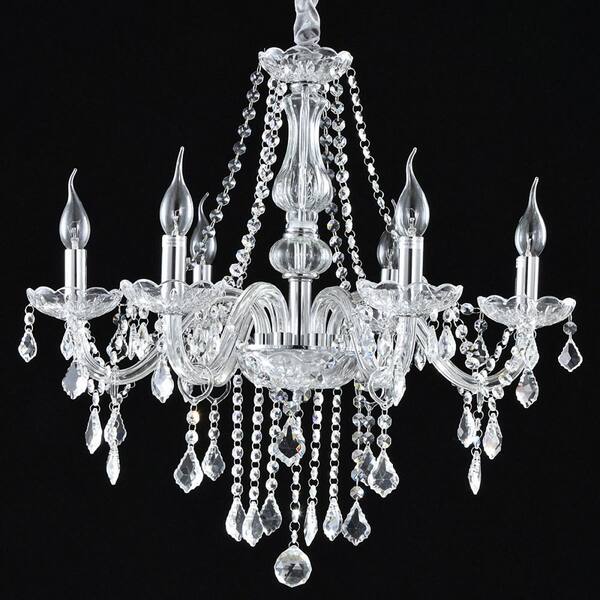 Yansun 6 Light Chrome Candlestick Crystal Chandelier With K9 Shade H Dz023s Yansun 6 Light Chrome Candlestick, Chandelier With Crystal Shades