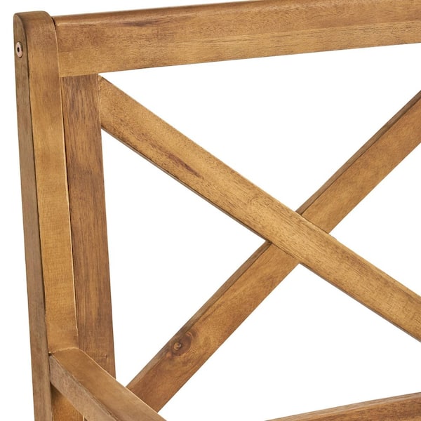 2-Pieces Acacia Wood Outdoor Dining Chairs in Gray with Blue Cushions for Garden