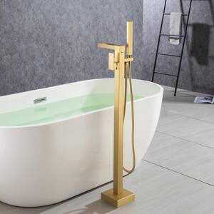 1-Handle Freestanding Tub Faucet with Hand Shower in Brushed Gold