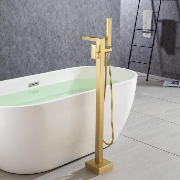 Staykiwi 1-Handle Freestanding Tub Faucet with Hand Shower in Brushed Gold