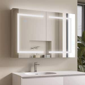 48 in. W x 32 in. H Rectangular Silver Aluminum Recessed/Surface Mount Medicine Cabinet with Mirror and LED