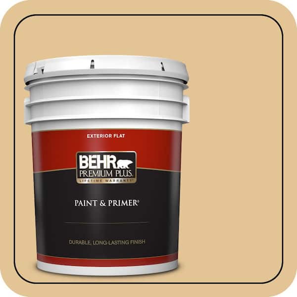 BEHR PREMIUM PLUS 5 gal. #310E-3 Ripe Wheat Flat Exterior Paint & Primer