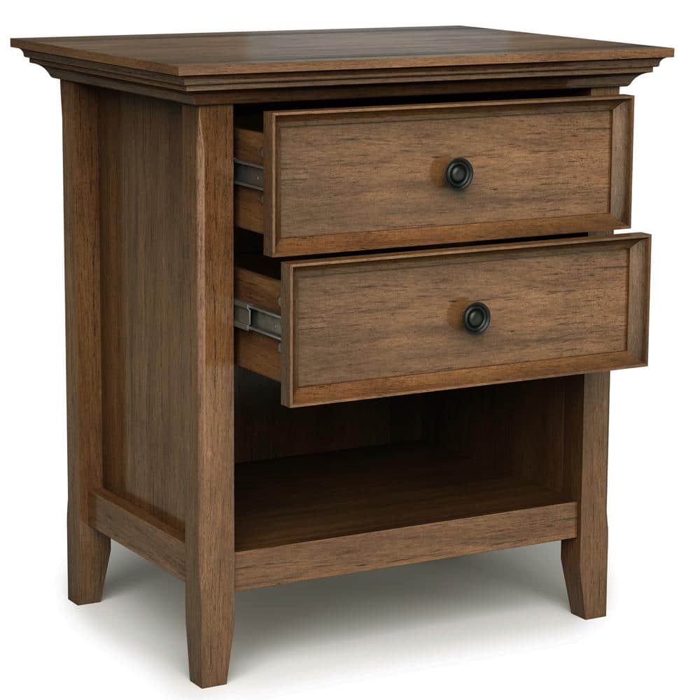 Amherst Rustic Natural Aged Brown Solid Wood Bedside Nightstand with 2 Drawers