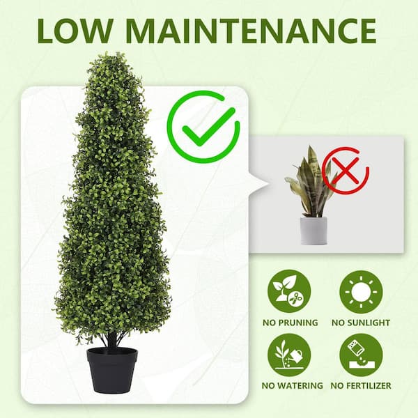 poetree 4 ft. Artificial Boxwood Cone Topiary Tree in Pot 2
