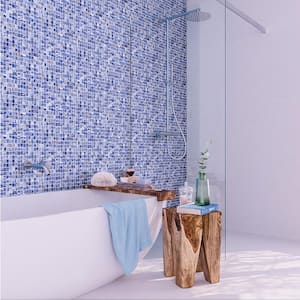 Celestial Glossy Blue and White 12 in. x 12 in. Glass Mosaic Wall and Floor Tile (20 sq. ft./case) (20-pack)