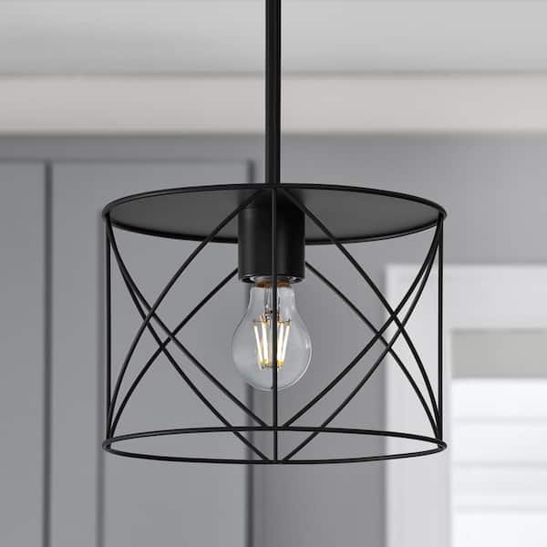 6.89 in. Black Metal Trellis Drum Pendant Shade with 2.25 in. Lip Fitter