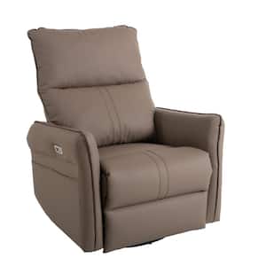 Brown Faux Leather Recliner 270° Power Swivel Rocker Recliner with USB Ports (Electric Gear Shift)