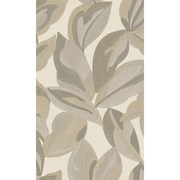Walls Republic Beige Nicolai Leaf Tropical Printed Non-Woven Paper Paste the Wall Textured Wallpaper 57 Sq. Ft.