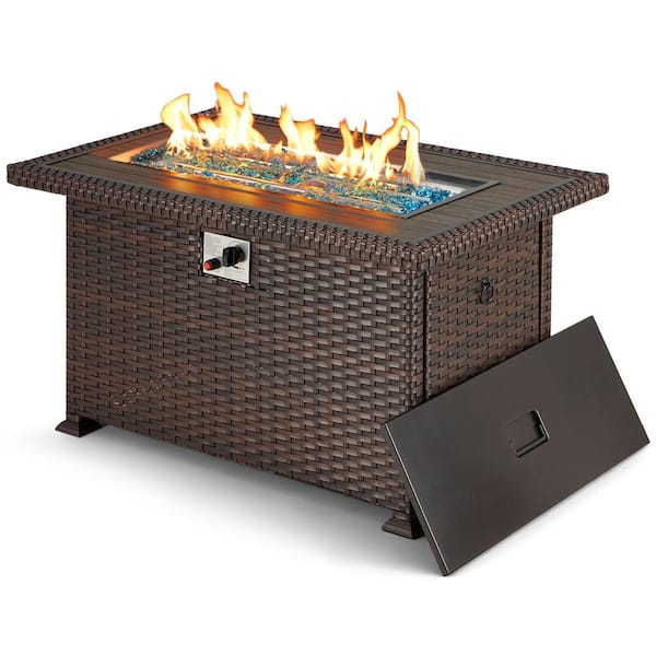 Miscool Homei Brown 44 in. x 28 in. x 24 in. H Rectangle Metal Outdoor Fire Pit Table, Auto-Ignition