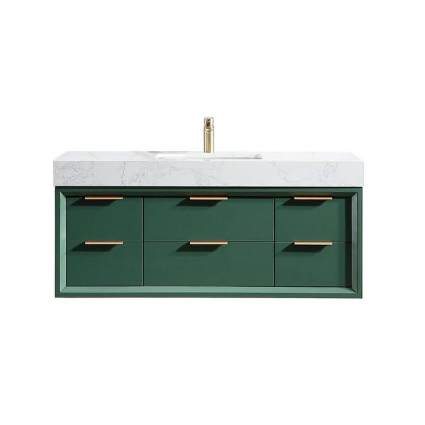 48 in. W x 20.8 in. D x 21.3 in. H Wall Mounted Floating Wood Bath Vanity Cabinet in Green with White Acrylic Top