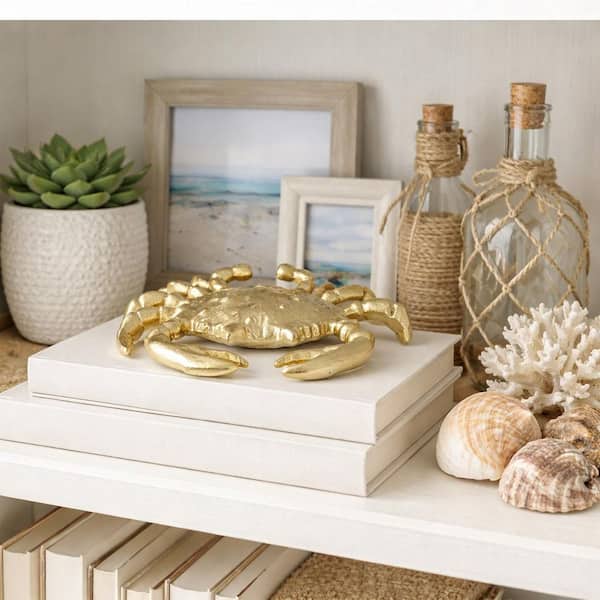 大理石人形 Liv & Skye Gold 7 in. x 2 in. Metal Crab Figurine 17834 - The Home