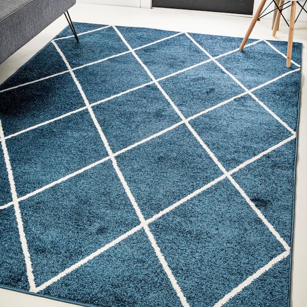 Cole Minimalist Diamond Trellis Navy/White 8 ft. x 10 ft. Area Rug