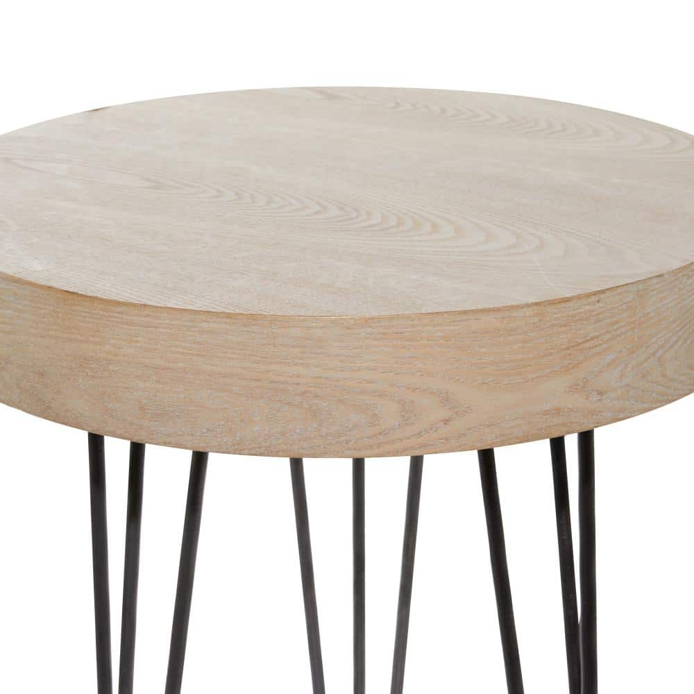 Elegant Round 20" Wood and Metal Accent Table in Brown