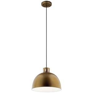 Zailey 15.75 in. 1-Light Natural Brass Contemporary Shaded Kitchen Dome Pendant Hanging Light with Metal Shade