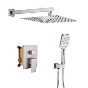 3-Spray Pattern 12 in. Wall Mount Shower System Shower Head and Functional Handheld, Brushed Nickel (Valve Included)