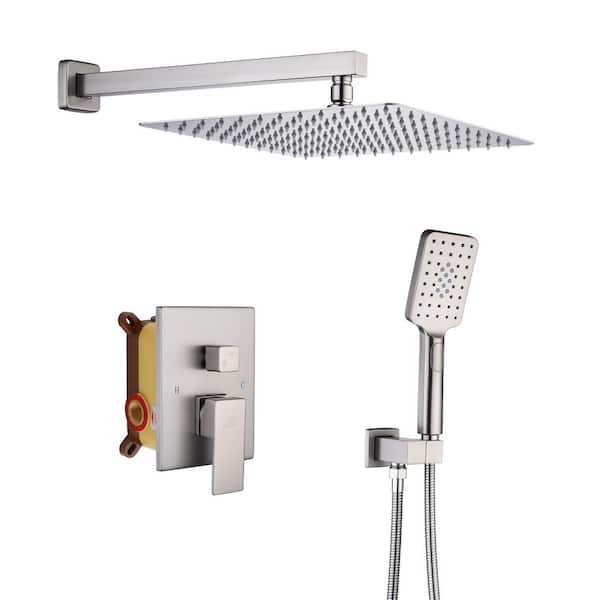 3-Spray Pattern 12 in. Wall Mount Shower System Shower Head and Functional Handheld, Brushed Nickel (Valve Included)