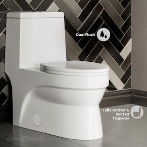 Virage 1-piece 0.8/1.28 GPF Dual Flush Elongated Toilet in White Seat Included