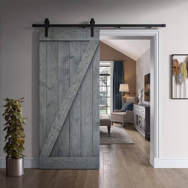 24 in. x 84 in. Z Series Gray DIY Knotty Pine Wood Interior Sliding Barn Door Slab