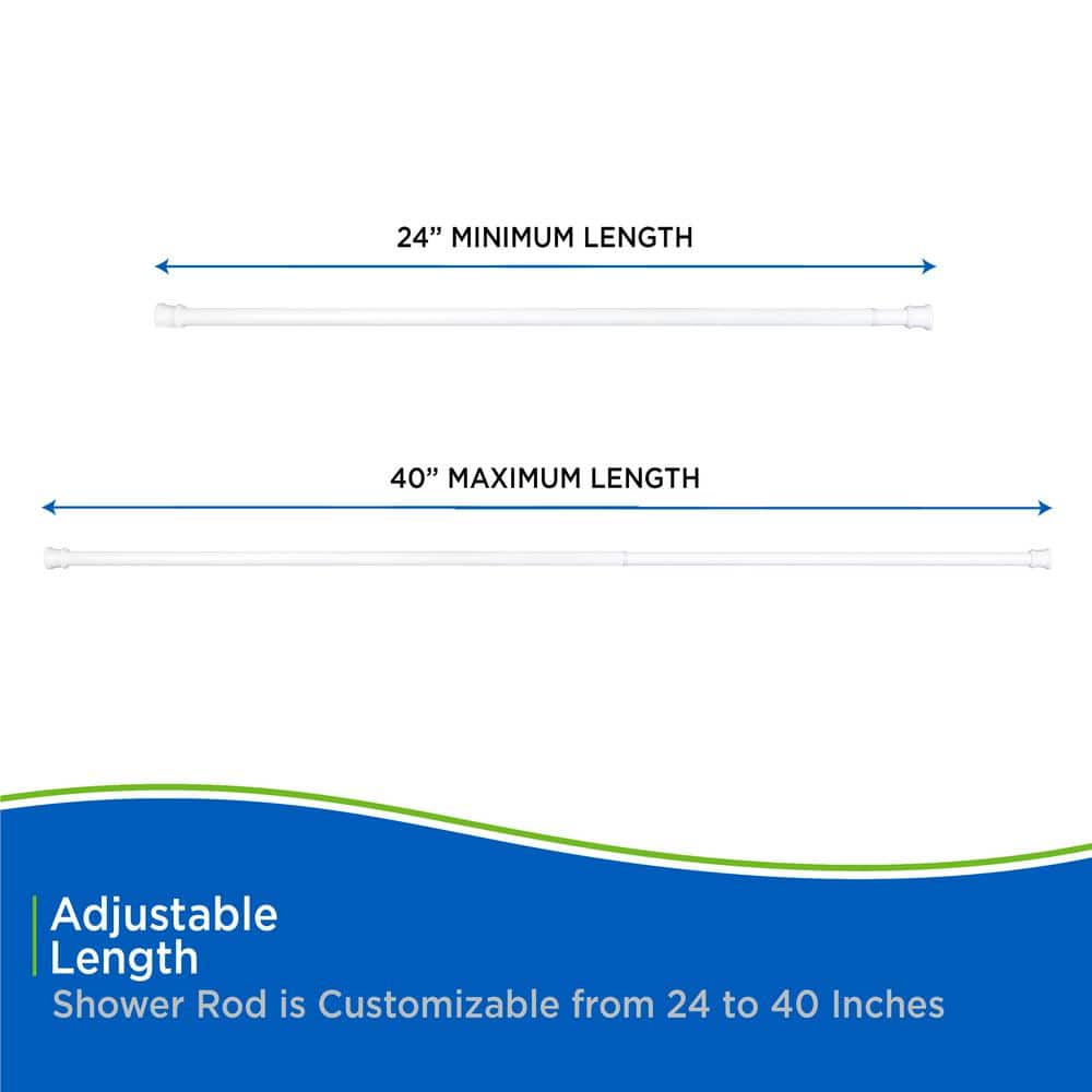 White Adjustable Steel Tension Shower Curtain Rod, 24-40 Inches