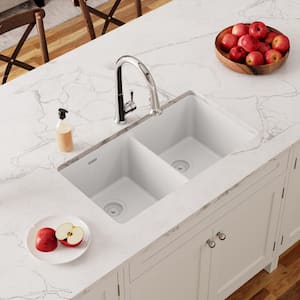 Quartz Classic 33in. Undermount 2 Bowl White Granite/Quartz Composite Sink Only and No Accessories