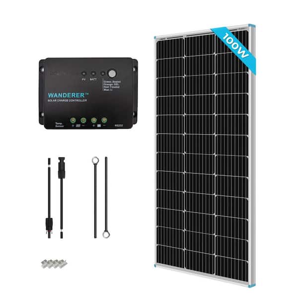 100-Watt Solar Starter Kit, 1 Pcs 100W 12V Rigid Monocrystalline Solar Panel & 30A PWM Charge Controller for RV Off-grid