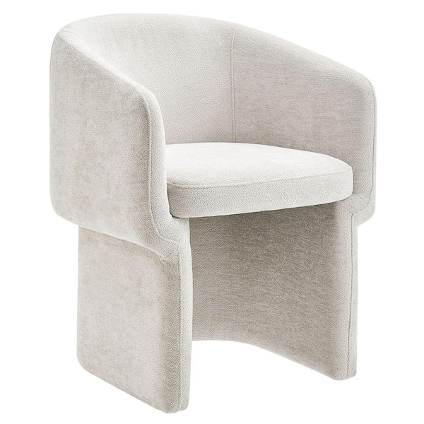 Verity Modern Chenille Barrel Dining Chair in Ivory-Fabric Upholstered Accent Armchair With Curved Back