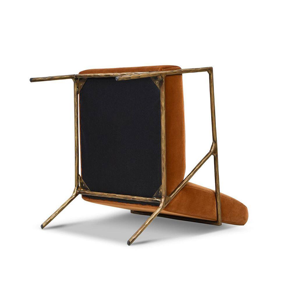 Aerin Hammered Brass and Burnt Orange Velvet Accent Chair