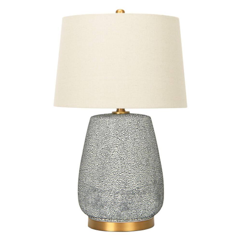 Ember Interiors Textured Blue Glaze Ceramic Table Lamp with Natural Linen Shade